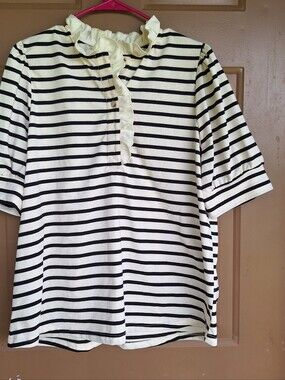 Chicsoul striped preppy ruffle collar puff sleeve blouse womens 1X plus
